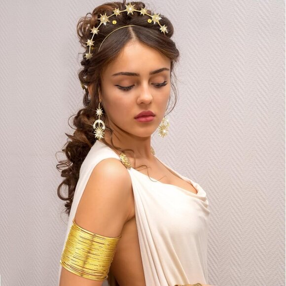 Greek Goddess Costume Accessories Women Set Crown Earrings Bracelets Hair Pins